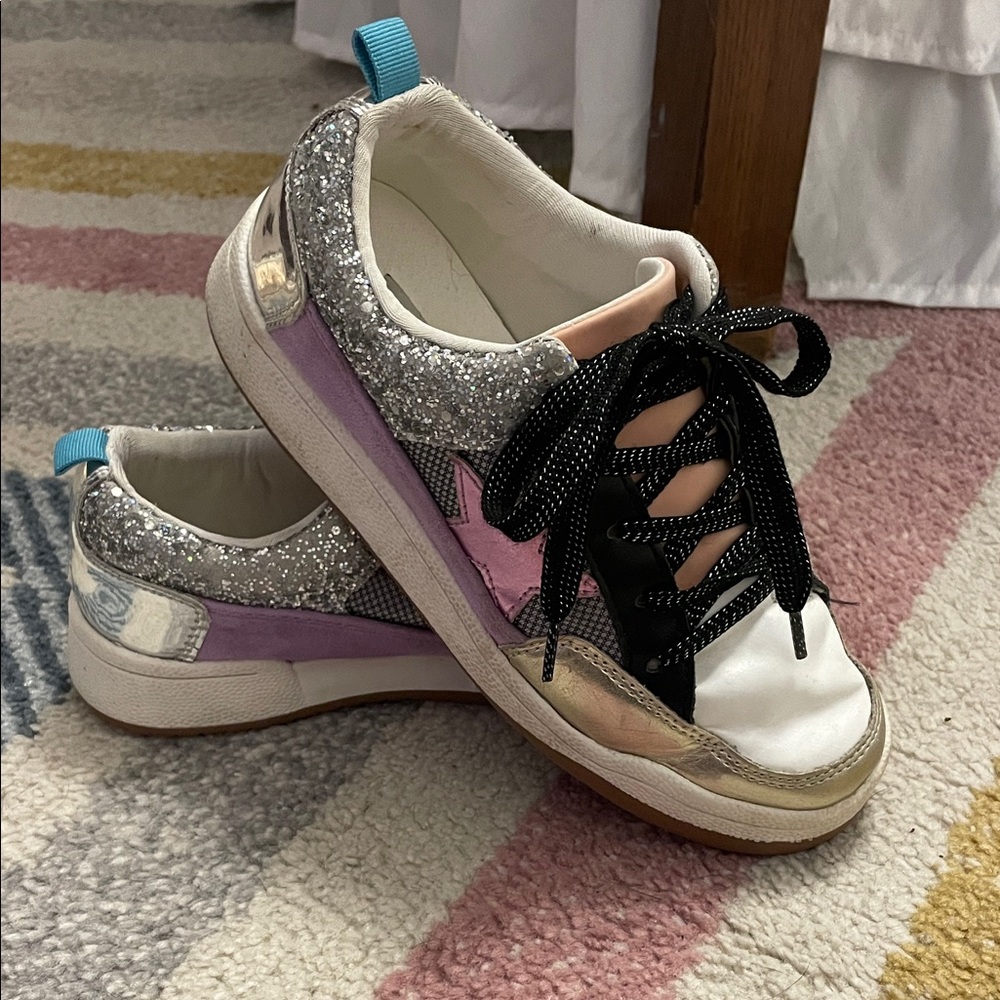 Steve Madden Sparkle Silver and Pink Kids Sneakers
